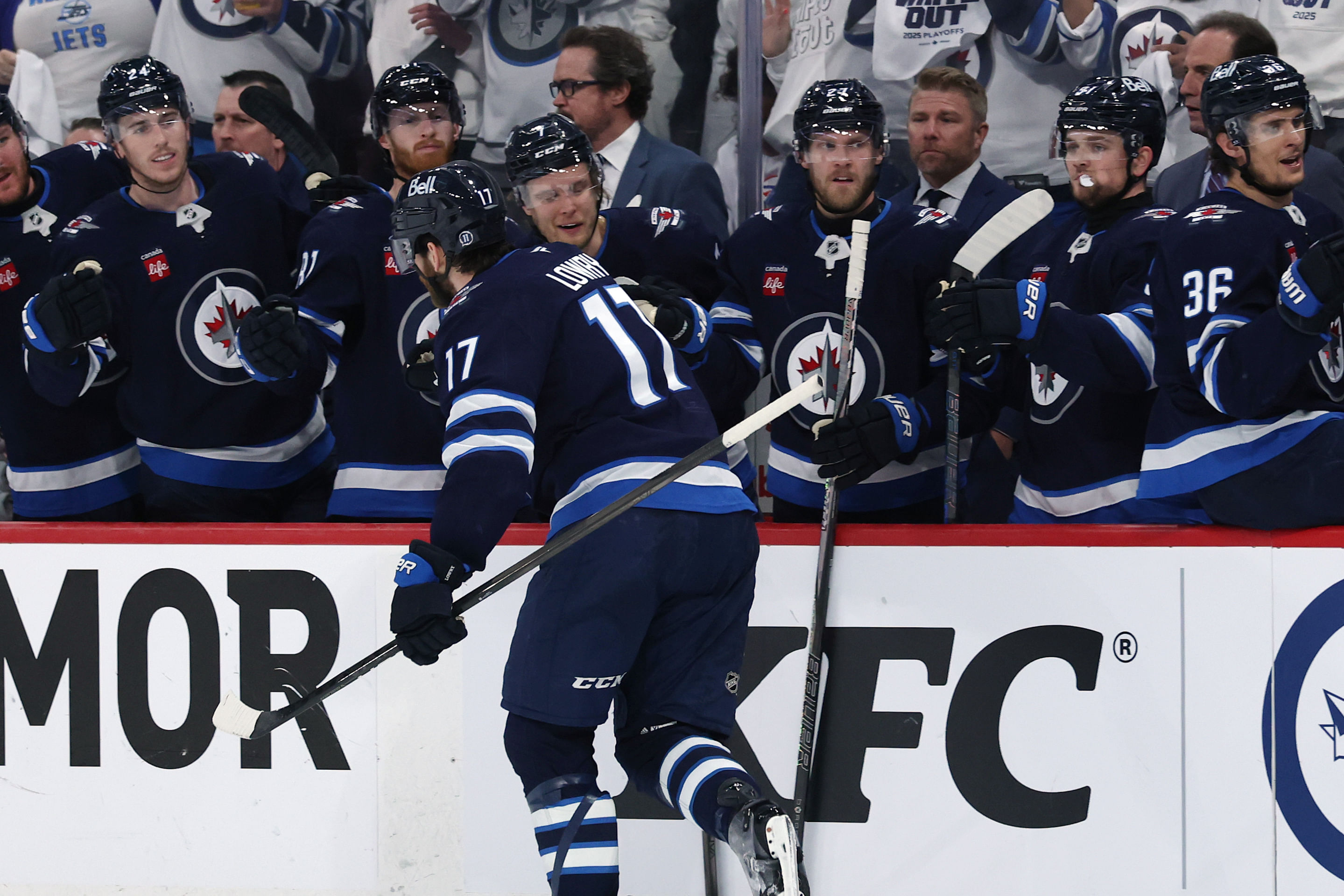 NHL: Adam Lowry celebrates goal in Game 2 win. - Source: Imagn